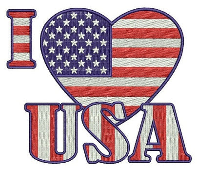 I love USA American Flag Patriotic heart Filled Machine Embroidery Digitized Design Pattern - Instant Download - 4x4 , 5x7, 6x10