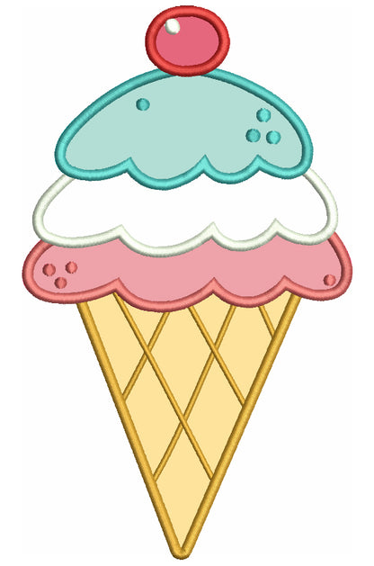 Ice Cream Cone Applique Machine Embroidery Digitized Design Pattern