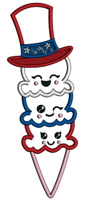 Ice Cream Cone Wearing American Flag 4th Of July Patriotic Applique Machine Embroidery Digitized Design Pattern