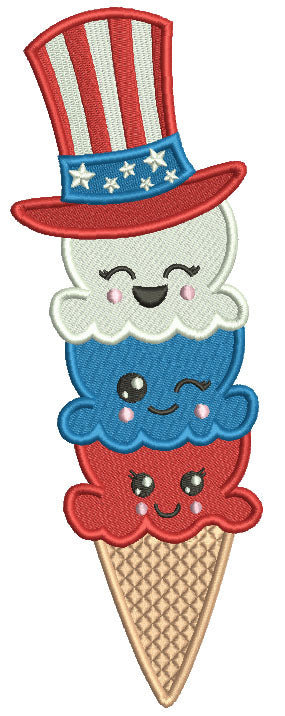 Ice Cream Cone Wearing American Flag 4th Of July Patriotic Filled Machine Embroidery Digitized Design Pattern