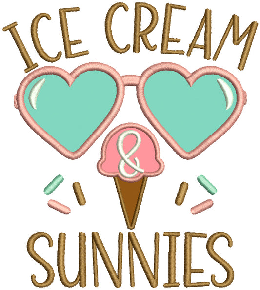 Ice Cream Sunnies Summer Applique Machine Embroidery Design Digitized Pattern