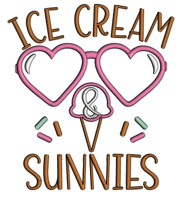 Ice Cream Sunnies Summer Applique Machine Embroidery Design Digitized Pattern