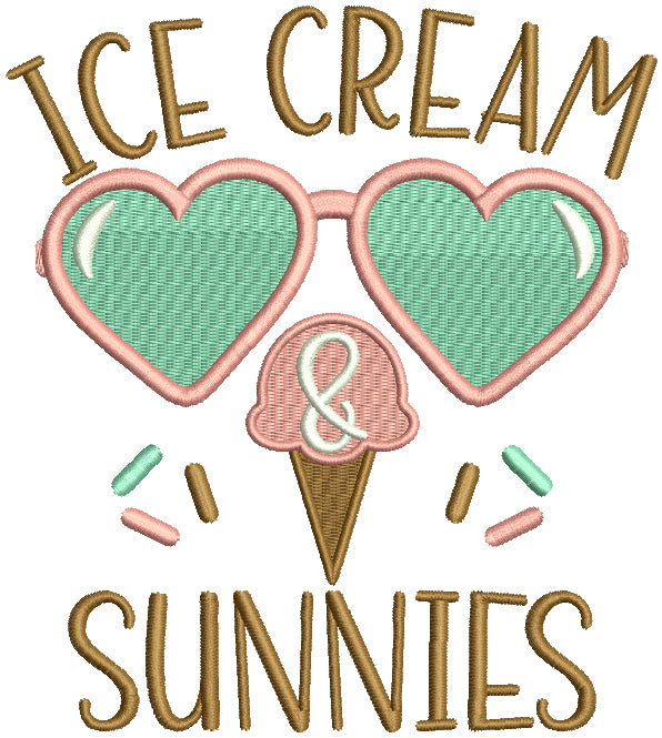 Ice Cream Sunnies Summer Filled Machine Embroidery Design Digitized Pattern