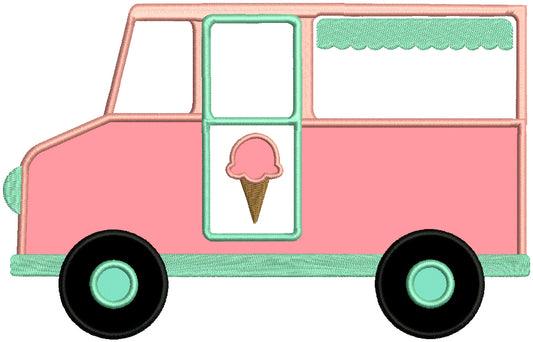 Ice Cream Truck Summer Applique Machine Embroidery Design Digitized Pattern