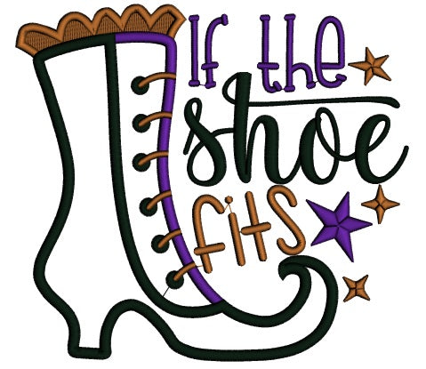 If The Shoe Fits Witch Boot With Stars Halloween Applique Machine Embroidery Design Digitized Pattern