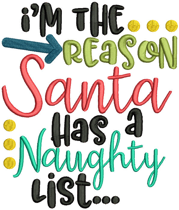 I'm The Reason Santa Has a Naughty List Filled Christmas Machine Embroidery Design Digitized Pattern