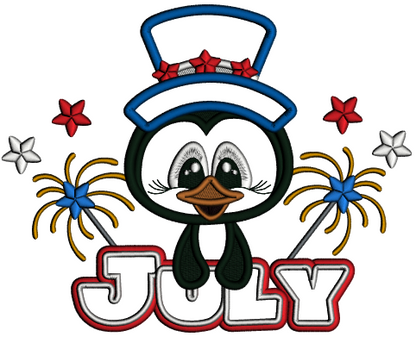 Independence Day 4th Of July Penguin And Fireworks Applique Machine Embroidery Design Digitized Pattern