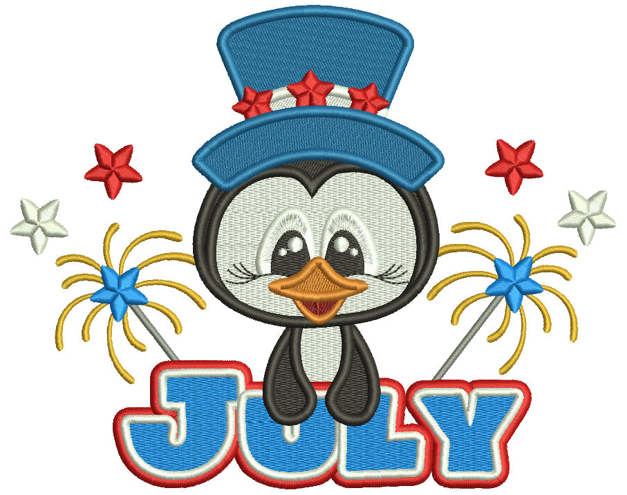 Independence Day 4th Of July Penguin And Fireworks Filled Machine Embroidery Design Digitized Pattern