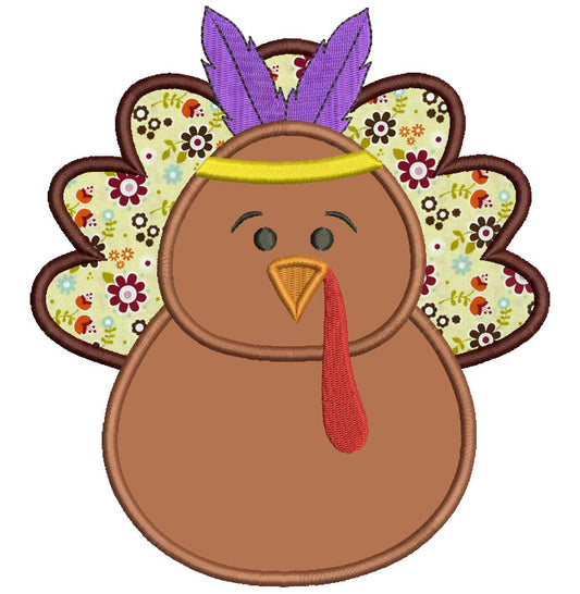 Indian Turkey Thanksgiving Applique Machine Embroidery Digitized Design Pattern