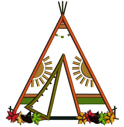 Indian Wigwam Tent Thanksgiving Applique Machine Embroidery Design Digitized Pattern
