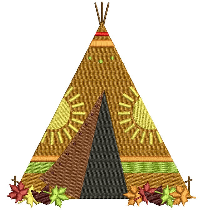 Indian Wigwam Tent Thanksgiving Filled Machine Embroidery Design Digitized Pattern