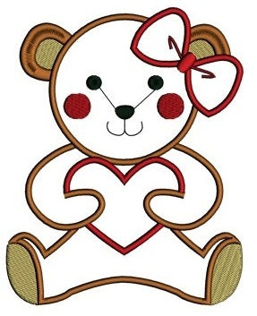 Instant Download Applique Teddy Bear with Hearts Machine Embroidery Design comes in three sizes to fit 4x4 , 5x7, and 6x10 hoops