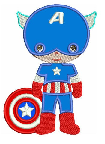 Instant Download Cute Captain America Little Brother (Shield Down) Superhero Machine Embroidery Applique