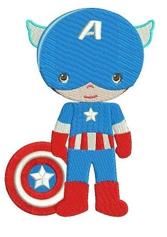 Instant Download Cute Captain America Little Brother (shield down) Superhero Machine Embroidery Design