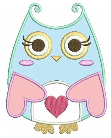 Owl Machine Embroidery Applique Digitized Pattern - Instant Download Cute - comes in three sizes to fit 4x4 , 5x7, and 6x10 hoops