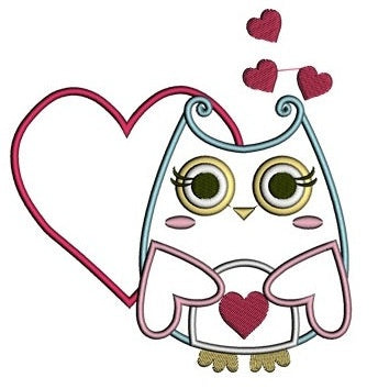 Instant Download Cute Owl with Hearts Machine Embroidery Applique comes in three sizes to fit 4x4 , 5x7, and 6x10 hoops