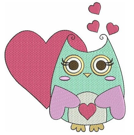 Instant Download Cute Owl with Hearts Machine Embroidery Design comes in three sizes to fit 4x4 , 5x7, and 6x10 hoops