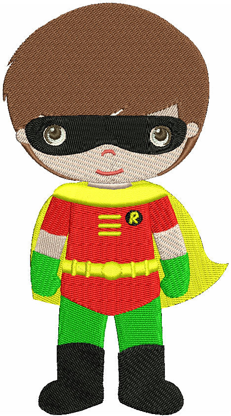 Instant Download Cute Robin's Little Brother (hands out) Superhero Machine Embroidery Filled Design