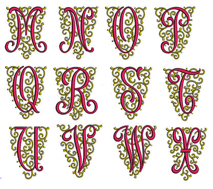 Fancy Font Monogram (A-Z) Machine Embroidery Design -Instant Download - 260 Files