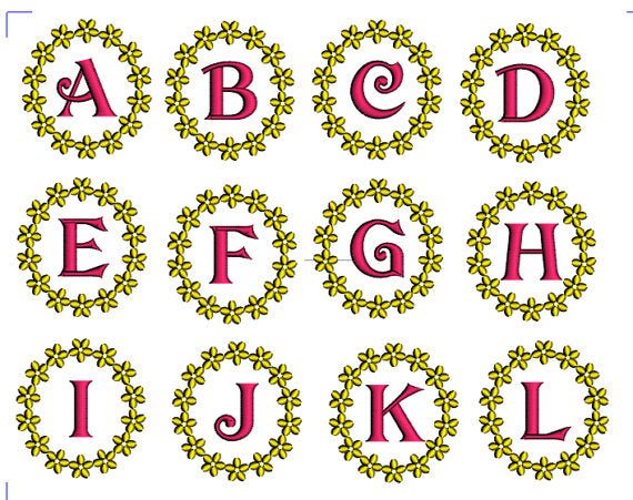 Instant Download Flower Border Monogram (A-Z) Machine Embroidery Font Design - 260 Files