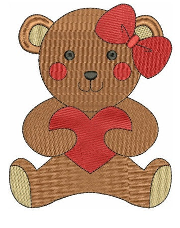 Instant Download Teddy Bear with Hearts Machine Embroidery Design comes in three sizes to fit 4x4 , 5x7, and 6x10 hoops