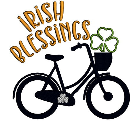 Irish Blessings Bicycle With Shamrock St. Patrick's Day Applique Machine Embroidery Design Digitized Pattern