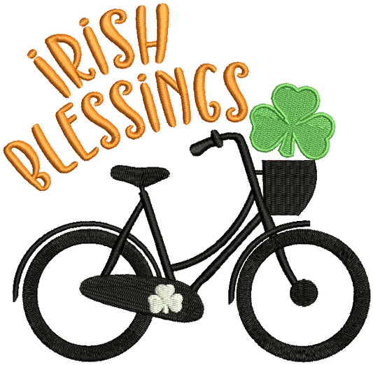 Irish Blessings Bicycle With Shamrock St. Patrick's Day Filled Machine Embroidery Design Digitized Pattern