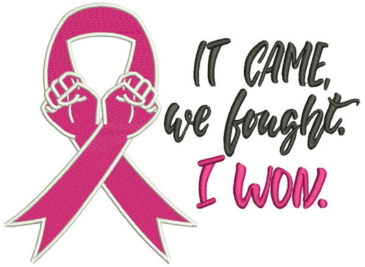 It Came We Fought I Won Filled Breast Cancer Awareness Machine Embroidery Design Digitized Pattern