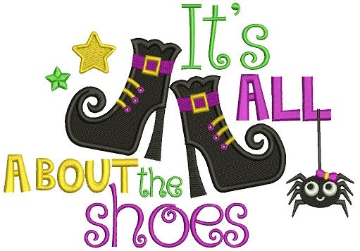 It's All About The Shoes Witch Boots and a Spider Halloween Filled Machine Embroidery Digitized Design Pattern