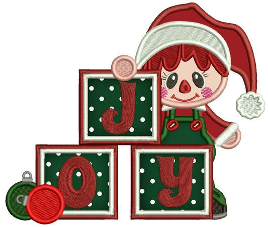 JOY Little Boy With Blocks Applique Christmas Machine Embroidery Design Digitized Pattern