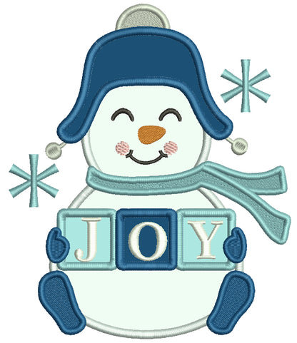 JOY Snowman And Snowflakes Christmas Applique Machine Embroidery Design Digitized Pattern