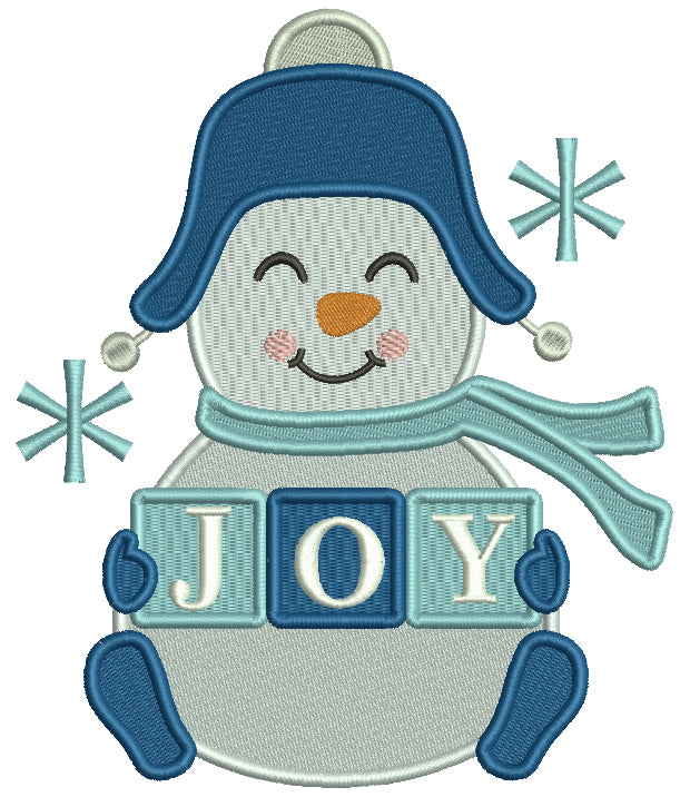 JOY Snowman And Snowflakes Christmas Filled Machine Embroidery Design Digitized Pattern