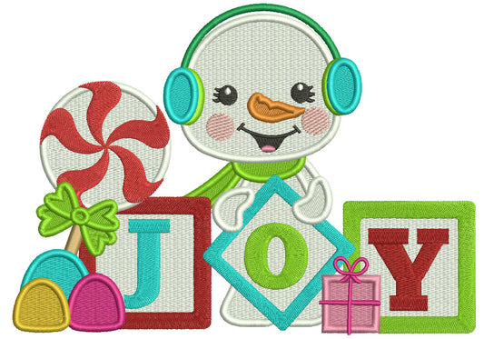 JOY Snowman With Blocks Christmas Filled Machine Embroidery Design Digitized Pattern
