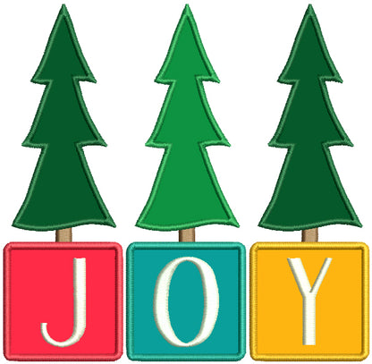 JOY Three Christmas Trees Applique Machine Embroidery Design Digitized Pattern