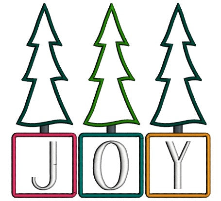 JOY Three Christmas Trees Applique Machine Embroidery Design Digitized Pattern