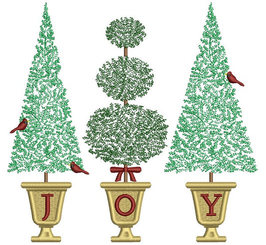 JOY Three Christmas Trees Filled Machine Embroidery Design Digitized Pattern
