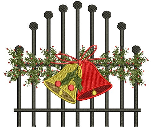 Jingle Bells on a Gate Christmas Filled Machine Embroidery Design Digitized Pattern
