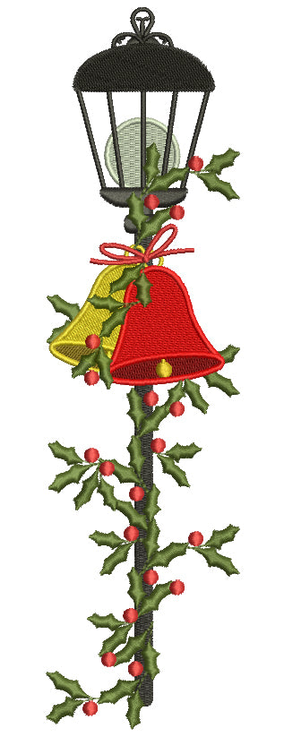 Jingle Bells on a Light Pole Christmas Filled Machine Embroidery Design Digitized Pattern