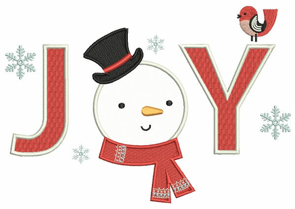 Joy Snowman Christmas Tree Applique Machine Embroidery Design Digitized Pattern