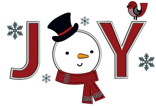 Joy Snowman Christmas Tree Applique Machine Embroidery Design Digitized Pattern