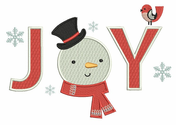 Joy Snowman Christmas Tree Filled Machine Embroidery Design Digitized Pattern