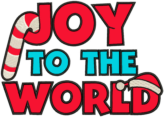 Joy To The World Candy Cane Christmas Applique Machine Embroidery Design Digitized Pattern