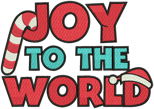 Joy To The World Candy Cane Christmas Filled Machine Embroidery Design Digitized Pattern