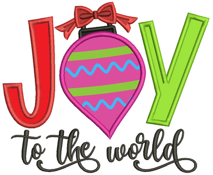 Joy To The World Red Bow Christmas Applique Machine Embroidery Design Digitized Pattern