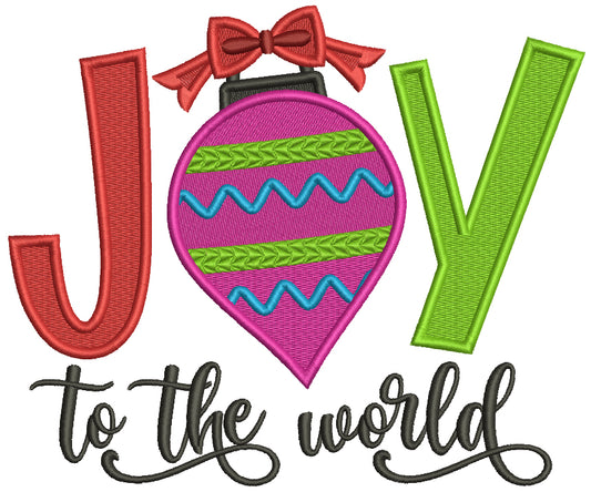 Joy To The World Red Bow Christmas Filled Machine Embroidery Design Digitized Pattern