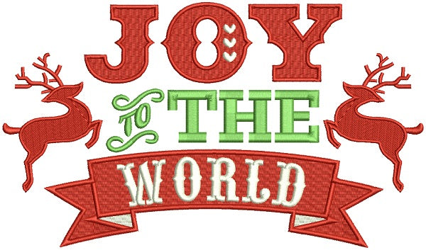 Joy To The World Reindeer Christmas Banner Filled Machine Embroidery Design Digitized Pattern