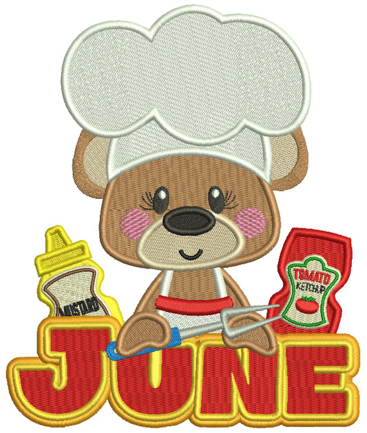 June Bear Cook Filled Machine Embroidery Design Digitized Pattern