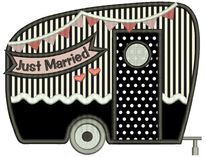 Just Married Trailer Applique Machine Embroidery Design Digitized Pattern