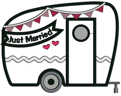Just Married Trailer Applique Machine Embroidery Design Digitized Pattern