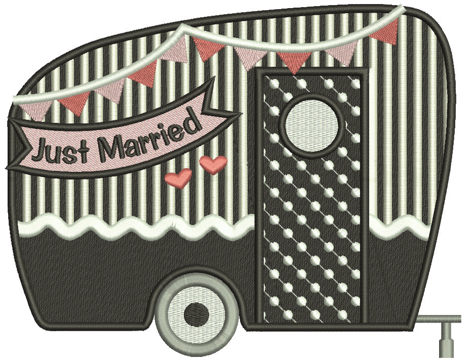 Just Married Trailer Filled Machine Embroidery Design Digitized Pattern
